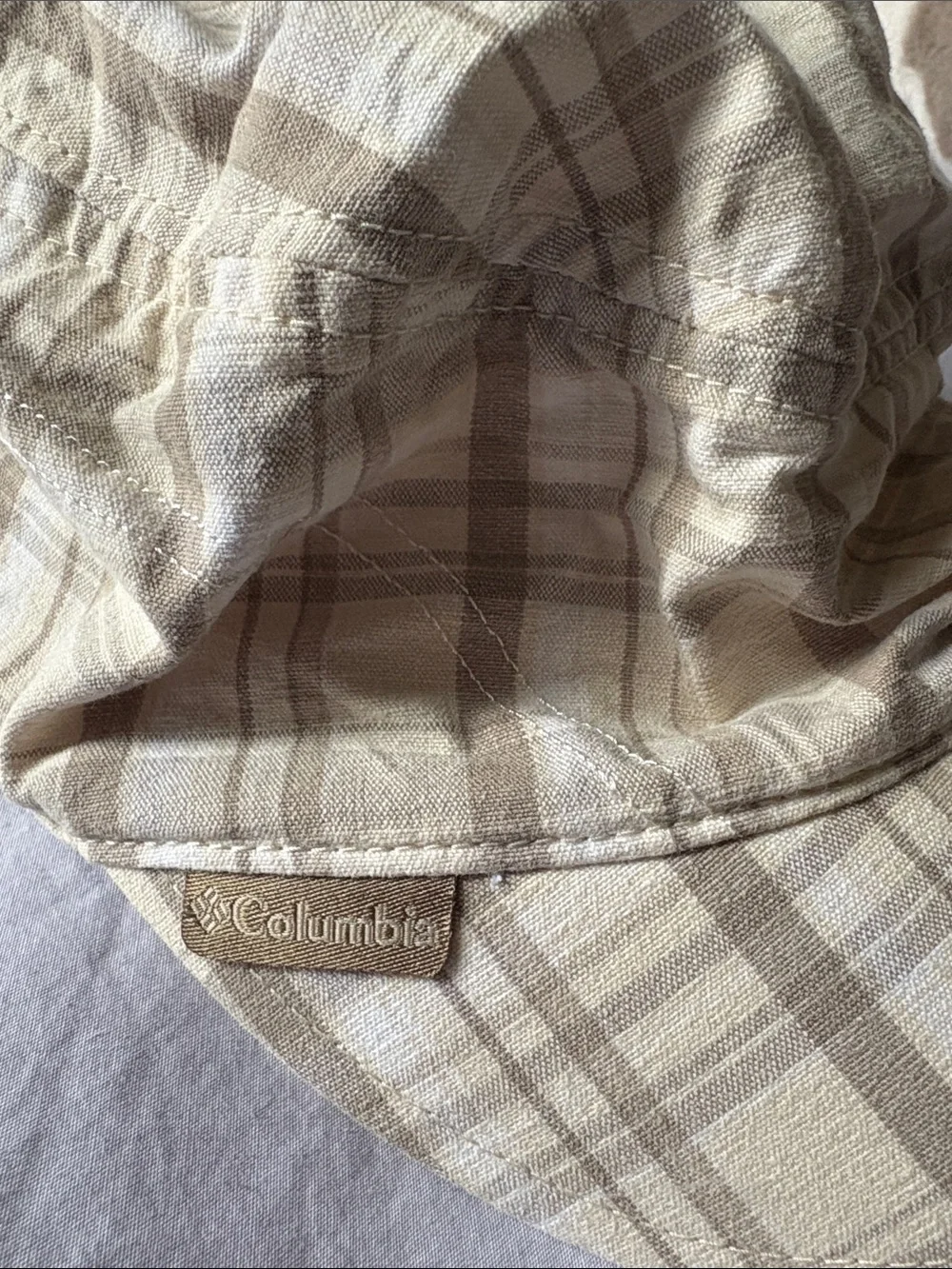 Columbia Neutral Plaid Bucket Hat in Beige and Tan